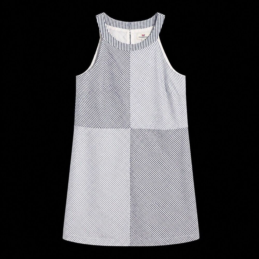 Vineyard Vines Blue Striped Seersucker Sleeveless Halter Medi Dress Women Sz S - Picture 2 of 8